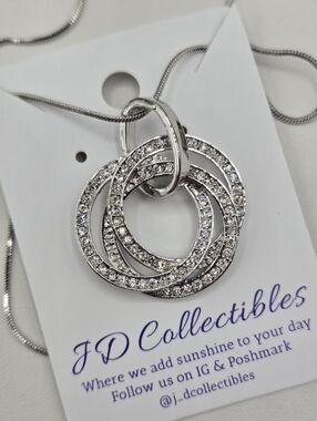 JH Collectibles Silver Crystal Triple Ring Pendant Necklace 18 - 20 inch Bridal